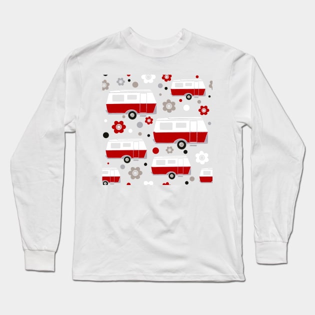 Vintage Caravan in Red, White and Grey Long Sleeve T-Shirt by NattyDesigns